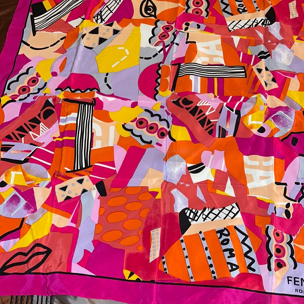 Fendi Roma, Vintage 1990 silk scarf, Used Condi…